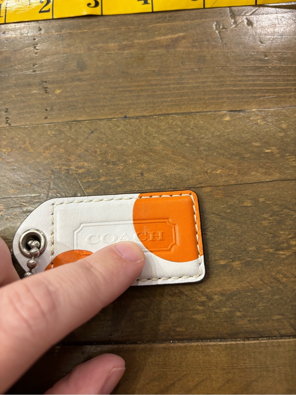 Coach White and Orange Polka Dot Leather Hang Tag - Picture 2 of 5